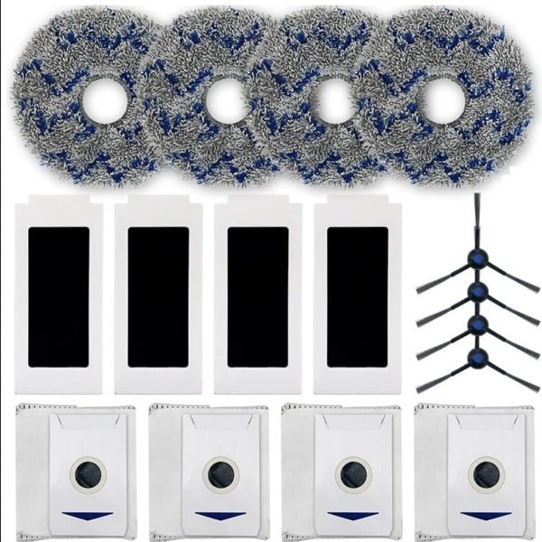 Reserveonderdelen geschikt voor ECOVACS DEEBOT T30 Omni/T30 PRO Omni - 17-delige accessoire set geschikt voor robotstofzuigers, inclusief 4 HEPA-filters, 4 dweilen, 4 zijborstels en 4 stofzakken.