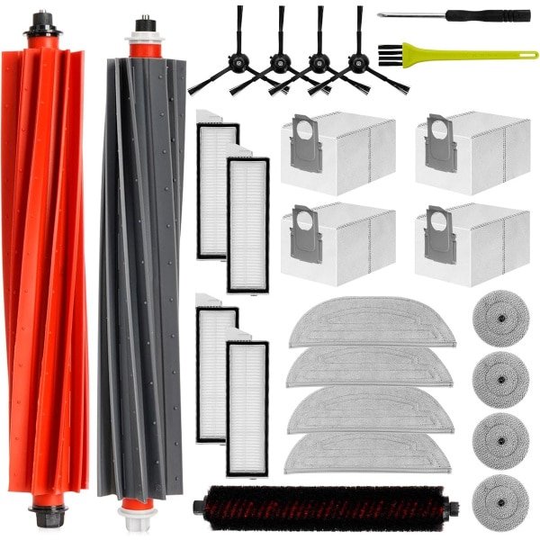 Reserveonderdelenaccessoires, gescht voor Roborock S8 MaxV Ultra robotstofzuiger, kit, 2 hoofdborstels, 4 stofzakken, 4 zijborstels, 4 filters, 4 doeken, 4 dweilen, rand, 3 reinigingsborstels