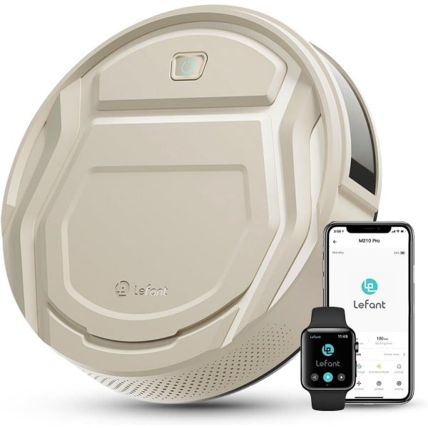 Robotstofzuiger M210P - Ultradun, 2200Pa, 55 dB, WiFi/Bluetooth/Alexa/App, 120 min, Zelf-ophalen, Huisdierharen, Champagne