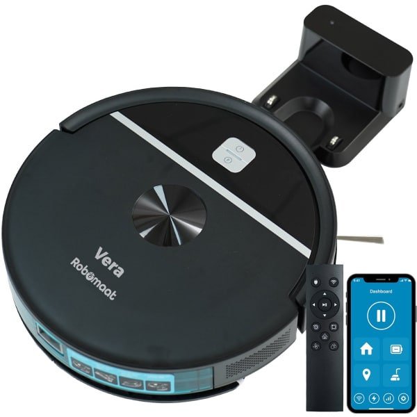 Robotstofzuiger Vera 3-in-1: Stofzuigen, Vegen & Dweilfunctie - 5000Pa Zuigkracht | 7.29 cm Hoog | 120 Minuten Accuduur