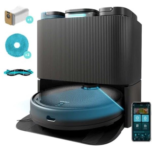 Robotstofzuiger met zelfreinigende basis, roterende moppen en lasertechnologie - 5000Pa zuigkracht, multifunctionele borstel, en app bediening