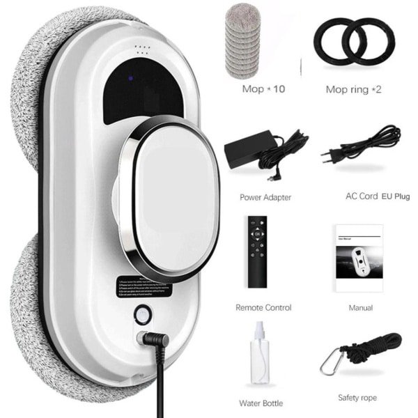 Serolux® - Robot Ramenwasser - Raamwisser - Ruitenreiniger Elektrisch - Robot Ramenreiniger - Dweilrobot - Robotstofzuiger - Incl. 2x Reinigingsringen , Microvezel doeken , Afstandsbediening met Batterijen - Wit