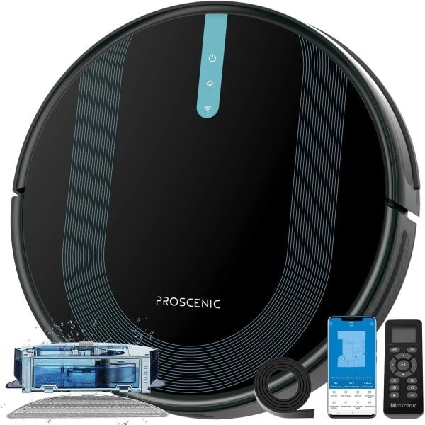 Stemily Robotstofzuiger - Met Dweilfunctie - 3000 Pa - Alexa & Google Home & App - Stofzuiger Draadloos - 32,5 x 7,3 cm