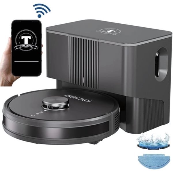 TONIHOMI® Q8 - Robotstofzuiger met dweilfunctie - Automatisch legen - Robotstofzuiger met laadstation - LDS Laser navigatie - Met app - Zwart