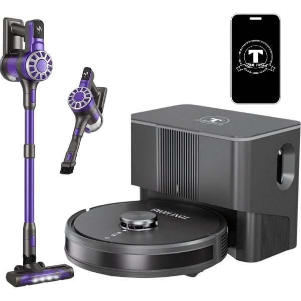 TONIHOMI® Robotstofzuiger en steelstofzuiger combi - Robotstofzuiger met dweilfunctie - Automatisch opladen - Robotstofzuiger met app - Draadloze stofzuiger - Steelstofzuiger - Combi