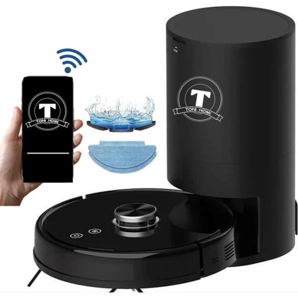 TONIHOMI® V8pro Robotstofzuiger Met Dweilfunctie - Robotstofzuiger met leegstation - Robotstofzuiger met laadstation - LDS Laser navigatie - Robotstofzuiger huisdieren - Dweilrobot - Zwart