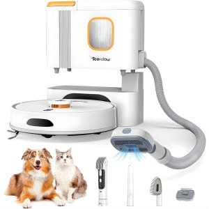 Teendow D20S Max+ Robotstofzuiger & Vachtverzorging Huisdieren - Complete Groomingkit - 3L Zelfledigend Dock, 6000Pa, Dweilfunctie, PreciSense LiDAR, App & Spraakbediening