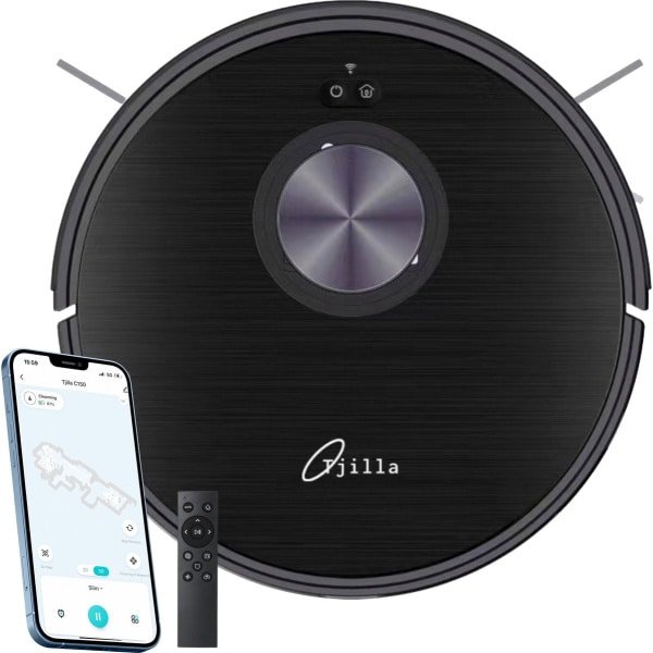 Tjilla C150 - Robotstofzuiger met dweilfunctie - Nederlands product - Met laadstation, Realtime mapping, LDS Laser navigatie, Proefperiode 30 dagen, Huisdieren, Dweilrobot, Bediening met App, Met afstandsbediening, 6500pa