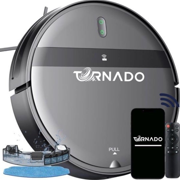 Tornado® G20: Robotstofzuiger met Dweilfunctie, Automatisch opladen - Robotstofzuiger met app - Perfect voor Huisdieren - Zwart
