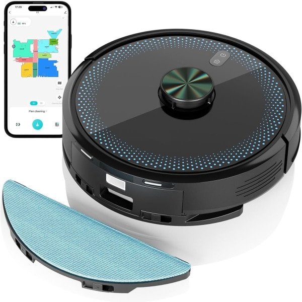 V1 Robotstofzuiger met Dweilfunctie - 4000Pa Zuigkracht, Laser Navigatie, Automatische Tapijtboost - Bediening via App, WiFi & Alexa - Ideaal voor Huisdierenharen