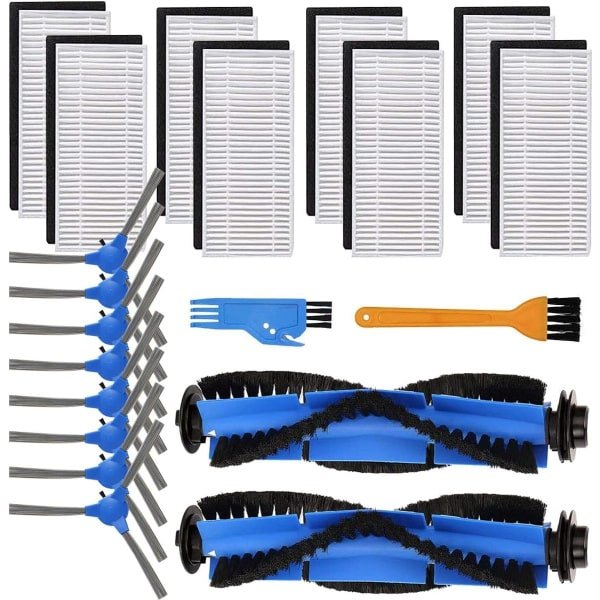 Vervangende onderdelen geschikt voor Eufy RoboVac 11S, 15C, 30, 30C, 12, 35C robotstofzuiger, accessoireset 8 zijborstels, 2 hoofdborstels, 8 filters, 2 reinigingsgereedschappen (18 stuks)