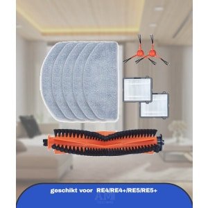 accessoireset robotstofzuiger RE4/RE4+/RE5/RE5+, 1 x hoofdborstel, 2 x zijborstels, 2 x hoogrendementsfilter, 1 x paar dweilen