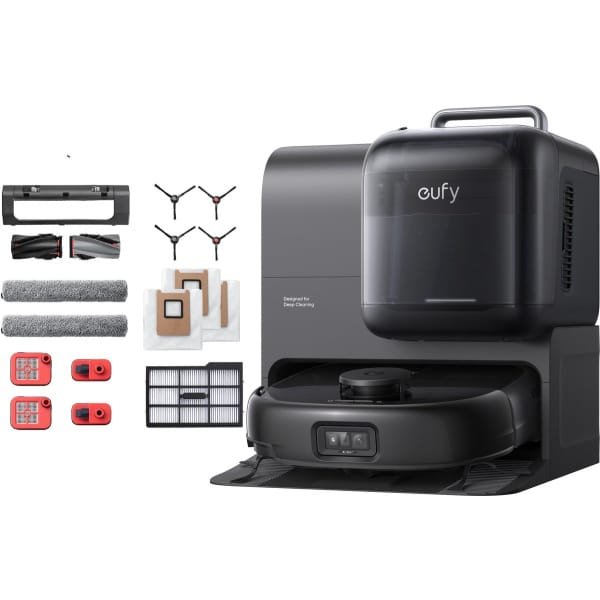 eufy Omni E28 - Robotstofzuiger met Vervangingssets - Draagbare dieptereiniger - HydroJet systeem - 20.000 Pa zuigkracht - DuoSpiral ontklittende borstels - CornerRover arm - alles-in-één station