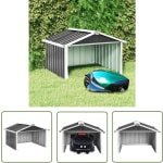 vidaXL Robotgrasmaaier Garage - Robotmaaier Overkapping - Overkapping voor robotmaaier 92x97x63 cm staal antracietkleurig - Robotmaaier Schuur - Robotmaaier Bescherming - Buitenschilderij