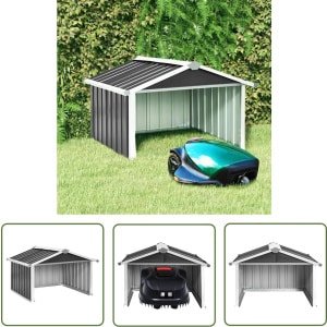 vidaXL Robotgrasmaaier Garage - Robotmaaier Overkapping - Overkapping voor robotmaaier 92x97x63 cm staal antracietkleurig - Robotmaaier Schuur - Robotmaaier Bescherming - Buitenschilderij