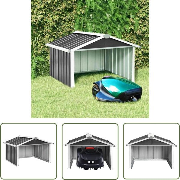 vidaXL Robotgrasmaaier Garage - Robotmaaier Overkapping - Overkapping voor robotmaaier 92x97x63 cm staal antracietkleurig - Robotmaaier Schuur - Robotmaaier Bescherming - Buitenschilderij