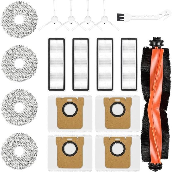 18-delige veegrobot-accessoires, Geschikt voor Xiaomi Robot Vacuum X20+/X20 Plus robotstofzuiger, 1 hoofdborstel, 4 stofzakken, 4 zijborstels, 4 filters, 4 reinigingsdoeken en 1 reinigingsborstel