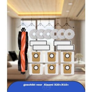 24-delige accessoireset voor Xiaomi X20+/X10+ robotstofzuiger, reserveonderdelen, 1 hoofdborstel, 6 dweilpads, 6 stofzakken, 6 zijborstels, 4 HEPA-filters, 1 reinigingsaccessoires