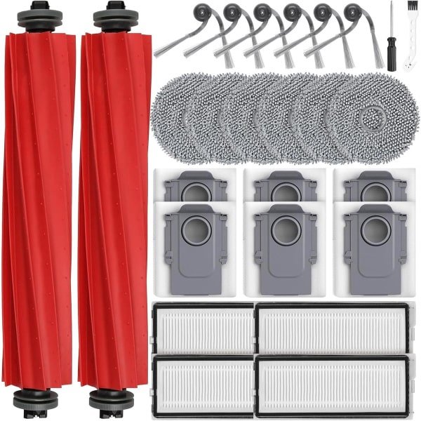 26 stuks accessoires geschikt voor Roborock QV 35A/QV 35S robotstofzuiger, 2 hoofdborstels, 6 stofzakken, 6 dweilpads, 4 HEPA-filters, 6 zijborstels, 1 reinigingsborstel, 1 schroevendraaier