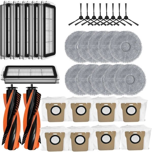 34 stuks - vervangende onderdelen - geschikt voor JONR P20 PRO/T5 Pro robotstofzuiger - 2 hoofdborstel - 6 HEPA-filter - 10 dweil - 8 stofzak - 8 Zijborstel
