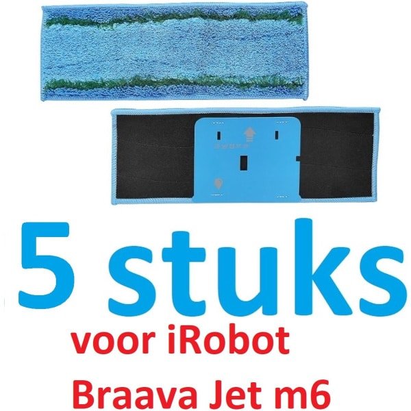 5 x Wasbare dweildoeken voor dweilrobot - maat: 28 cm x 10.4 cm - accessoires compatibel met Braava Jet M6 - iRobot - vervanging van hoge kwaliteit - microvezel - dweilpads - dweilrobot - Passen niet op de elektrische dweilen.