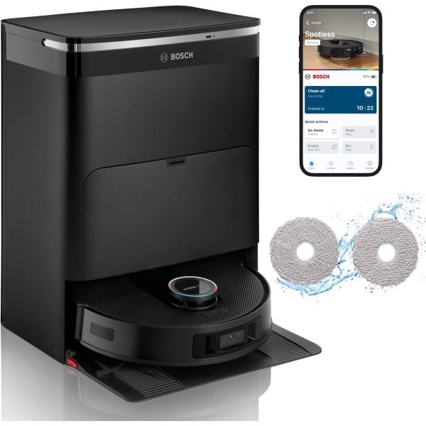 Bosch Spotless Max Cam BCRDW3BX Robotstofzuiger en Mop, Zwart, App-bediening, Li-ion, 205 min, 11000 Pa