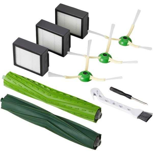 Geschikt voor accessoires voor iRobot Roomba i7 i7+ i3 E5 i3+ i4 i6 i6+ i8 i8+ robotstofzuigers - Compatibel met i7 i8 i6 i5 i4 i3 i1 E5 E6 J5 J6 J7 J8 J9 Plus - 3 HEPA Filters - 3 Zijborstels - 2 Rubberen Hoofdborstels - Vervangende Onderdelen Set