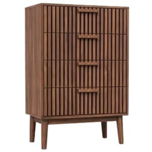 Ladekast met 4 Laden - Woonkamerkast Walnoot - Hoge Poten - Geschikt voor Robotstofzuiger - Kantel beveiliging - soft-close - Walnoot kleur