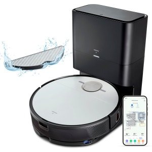 MEDION Robotstofzuiger met zuigstation en veegfunctie X50 SW (lasernavigatie, krachtige 8000Pa zuigkracht, Alexa 2in1 robotstofzuiger, nauwkeurig in kaart brengen, Go & No Go gebieden, meerdere vloere