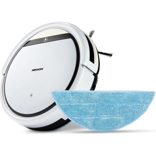 MEDION robotstofzuiger met dweilfunctie E32 SW (2-in-1-robotstofzuiger voor vloeren, tegels, dierhaar, geoptimaliseerd voor personen met een allergie, afstandsbediening, oplaadstation)