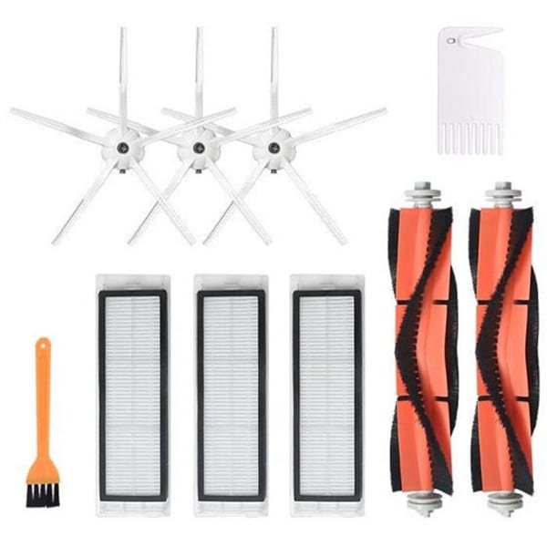 Reserveonderdelenset Geschikt voor Mi Roborock S6/ S5/ E2/ E35 robotstofzuiger 10 stuks, 3 × 5-armige zijborstel, 3 × filter, 2 × rolborstel, 1 × gele borstel, 1 × PE-zak