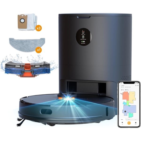 Robotstofzuiger met dweilfunctie - auto-afzuigstation - 45 dagen - 3-in-1 robotstofzuiger met laadstation - auto opladen 2700 Pa - led-display - app - lasernavigatie - hindernisherkenning