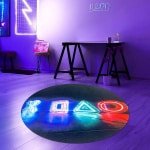 Rond Gaming Vloerkleed met Neon Design - Antislip en Geschikt voor Robotstofzuiger - 80 cm