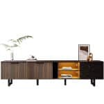 TV Kast - 200 cm - Marmerlook met LED - Geschikt voor Robotstofzuiger - Hout - Zwart