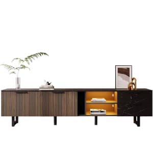 TV Kast - 200 cm - Marmerlook met LED - Geschikt voor Robotstofzuiger - Hout - Zwart