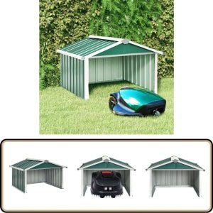 vidaXL Overkapping Robotmaaier Staal Groen 92x97x63cm Robotmaaier Overkapping - Robotmaaier Schuur - Tuinhuisje - Tuinbescherming - Robotgrasmaaier Cover
