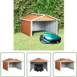 vidaXL Robotgrasmaaier Garage - Robotmaaier Overkapping - Overkapping voor robotmaaier 92x97x63 cm staal bruin - Robotmaaier Schuur - Buitenschilderij Robotmaaier - Robotmaaier Bescherming