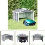 vidaXL Robotgrasmaaier Garage - Robotmaaier Overkapping - Overkapping voor robotmaaier 92x97x63 cm staal grijs - Robotmaaier Shelter - Robotmaaier Hoes - Buitenschilderij Robotmaaier