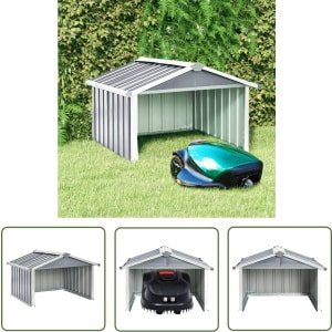 vidaXL Robotgrasmaaier Garage - Robotmaaier Overkapping - Overkapping voor robotmaaier 92x97x63 cm staal grijs - Robotmaaier Shelter - Robotmaaier Hoes - Buitenschilderij Robotmaaier