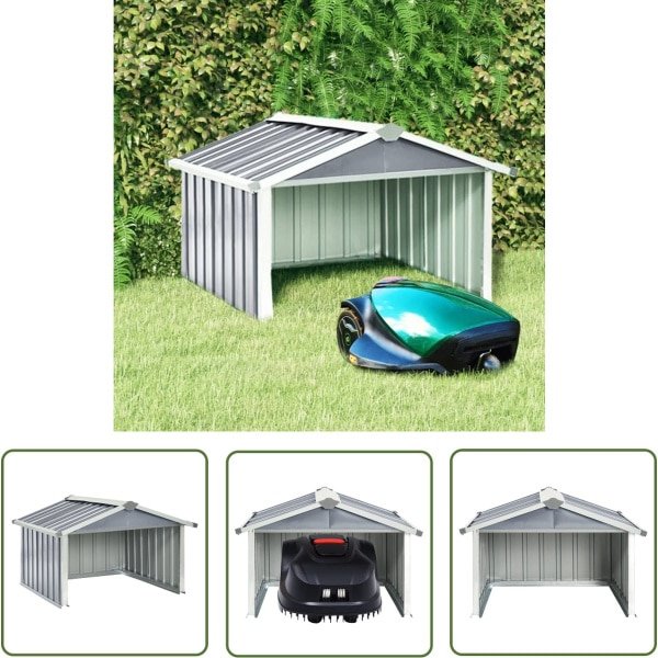 vidaXL Robotgrasmaaier Garage - Robotmaaier Overkapping - Overkapping voor robotmaaier 92x97x63 cm staal grijs - Robotmaaier Shelter - Robotmaaier Hoes - Buitenschilderij Robotmaaier