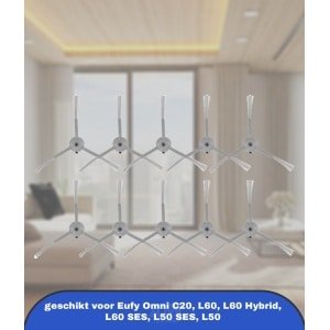 10 Stuks L60 L50 Vervangende Zijborstel geschikt voor Eufy Omni C20, L60, L60 Hybrid, L60 SES, L50 SES, L50 Serie Robotstofzuigers, Borstels Voor Het Vegen Van Randen, Accessoireset Hoekborstels