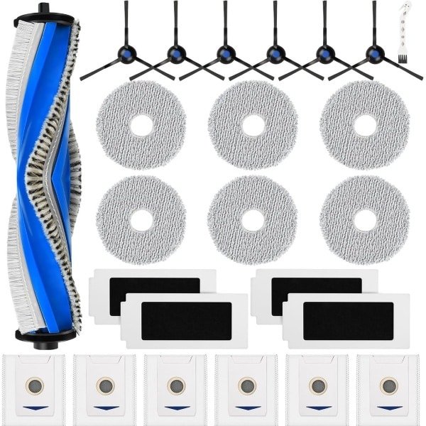 24-delige accessoireset voor Ecovacs Deebot T30 Omni / T30 Pro Omni robotstofzuiger, 1 hoofdborstel, 4 HEPA-filters, 6 schoonmaakdoeken, 6 stofzakken, 6 zijborstels, 1 reinigingsborstel
