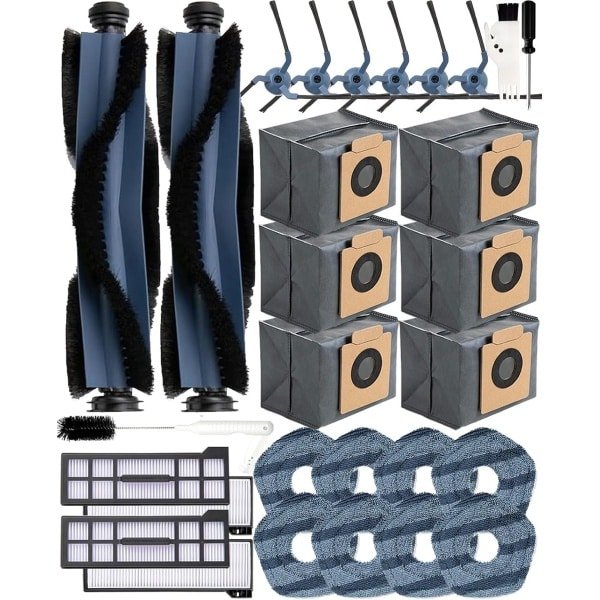 29-delige accessoireset voor Eufy X10 Pro Omni robotstofzuiger, 2 rolborstels, 6 zijborstels, 6 stofzakken (actieve kool), 4 HEPA-filters, 8 reinigingsdoeken, 2 reinigingsborstels, 1