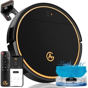 AG Robotstofzuiger met Dweilfunctie - 120minuten - Met Oplaadstation - Robotstofzuigers - Gold Ring - Huisdieren - met Dweil - Luxe 2-in-1 Robotstofzuiger - Dweilrobot - Automatisch opladen - met App of afstandsbediening - 2500Mah - Black Gold Editie