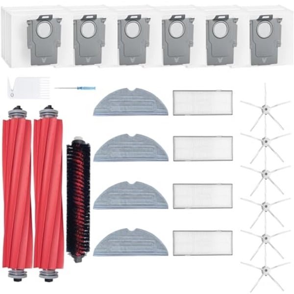 Accessoires en vervangingsonderdelen voor robotstofzuigers met 2 hoofdborstellen, 4 filters, 6 zijborstels, 4 mopdoeken en 6 stofzakken