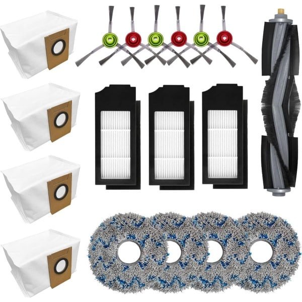 Allecto Plus - Accessoires Set voor Robotstofzuiger met 1 Hoofdborstel, 6 Zijborstels, 3 Hepa Filters, 4 Mopdoeken en 4 Stofzakken - Geschikt voor Ecovacs Deebot X1 Turbo/Omni