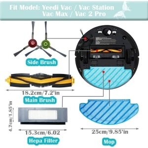 Borstel-filters Vervangende Kit voor Yeedi Vac 2 Pro Vac 2 Vac Vac X Vac Max Vac Station Robotstofzuiger - Inclusief 1 hoofdborstel 6 zijborstels 4 Hepa-filter 4 wasbare dweilpads 4 stofzakken.
