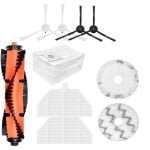 Compatibele accessoires voor de Roidmi EVA robotstofzuiger SDJ06RM: hoofdborstel, zijborstel, dweil, stofzak, filterzak en dweildoek.