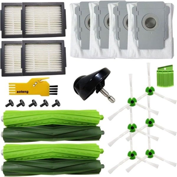 Compleet Vervangende accessoireset voor iRobot Roomba i3, i3+, i7+, i7+, j7+, j7, i1, i3, i4+, i6+, e5, e6, e7 robotstofzuiger 25 verpakkingen 2 sets rolborstels, 4 filters, 6 zijborstels, 4 stofzuigerzakken
