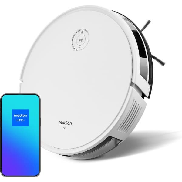 MEDION robotstofzuiger met intelligente navigatie S35 (app en spraakbesturing, 4000 Pa zuigkracht, gyronavigatie in systematische S-lijnen, tapijtdetectie, muursensoren)